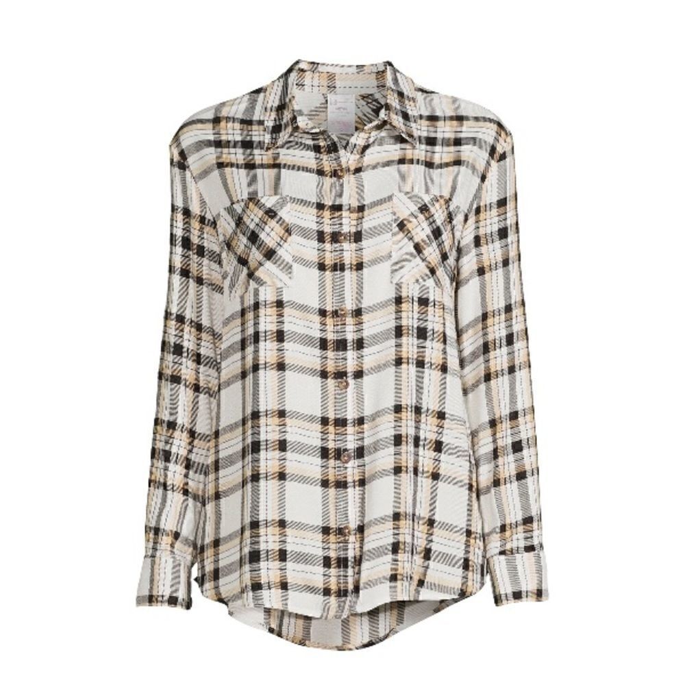 Womens Plaid Button Front Long Sleeve Shirt Size XL (15/17)